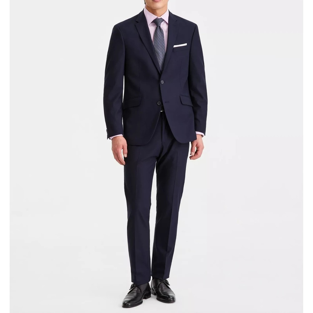 Kenneth Cole Reaction Men 2-pc Techni-Cole Suit Navy Jacket 44L Pant 37W 32L - Picture 2 of 14